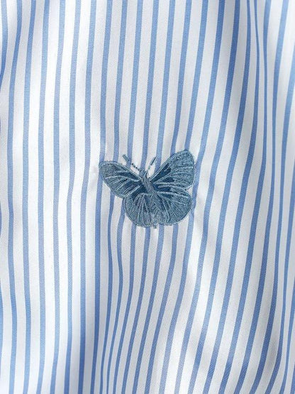 Oversize Stripes Butterfly Embroidered Shirt - INS | Online Fashion Free Shipping Clothing, Dresses, Tops, Shoes