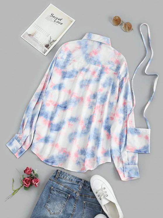 Oversize Tie Dye Pocket Shirt with Crossbody Bag - INS | Online Fashion Free Shipping Clothing, Dresses, Tops, Shoes