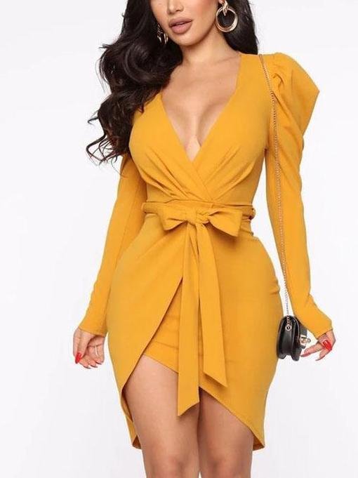 Owning This Moment Long Sleeve Elegant Mini Dress - Mini Dresses - INS | Online Fashion Free Shipping Clothing, Dresses, Tops, Shoes - 09/04/2021 - Colour_Red - Colour_Yellow