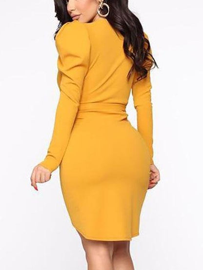 Owning This Moment Long Sleeve Elegant Mini Dress - Mini Dresses - INS | Online Fashion Free Shipping Clothing, Dresses, Tops, Shoes - 09/04/2021 - Colour_Red - Colour_Yellow