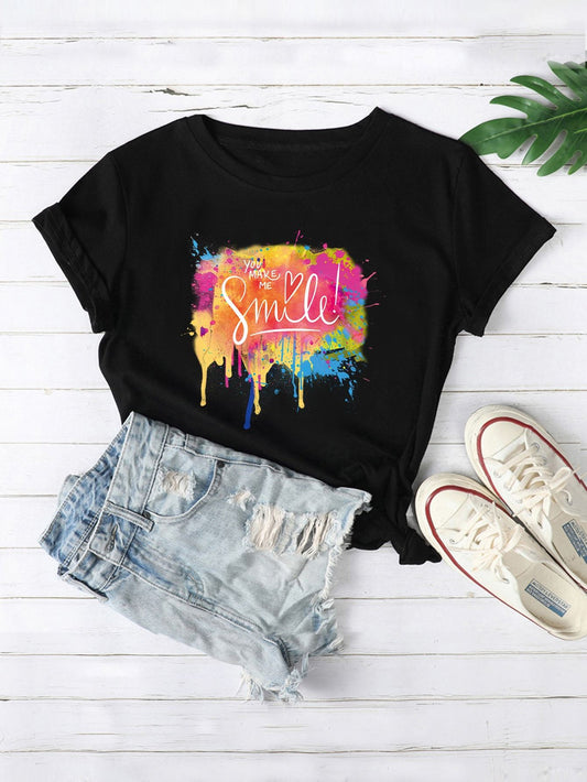 Paint Drip And Slogan Graphic Tee - INS | Online Fashion Free Shipping Clothing, Dresses, Tops, Shoes