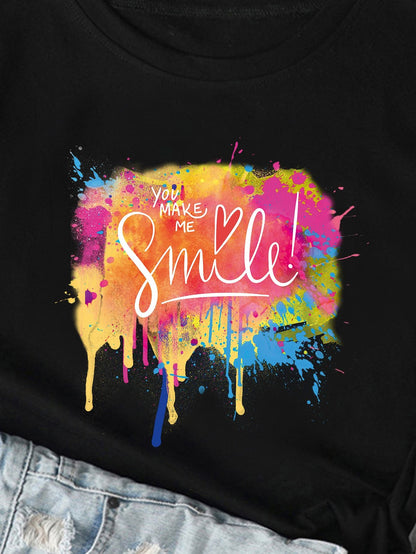 Paint Drip And Slogan Graphic Tee - INS | Online Fashion Free Shipping Clothing, Dresses, Tops, Shoes