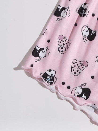 Panda And Slogan Graphic Lettuce Trim Pajama Set - Pajamas - INS | Online Fashion Free Shipping Clothing, Dresses, Tops, Shoes - 24/04/2021 - Color_Gray - PAJ210424004
