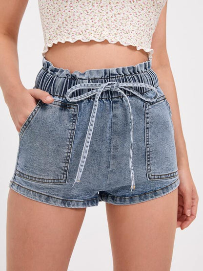 Paper Bag Wist Knot Front Denim Shorts - INS | Online Fashion Free Shipping Clothing, Dresses, Tops, Shoes