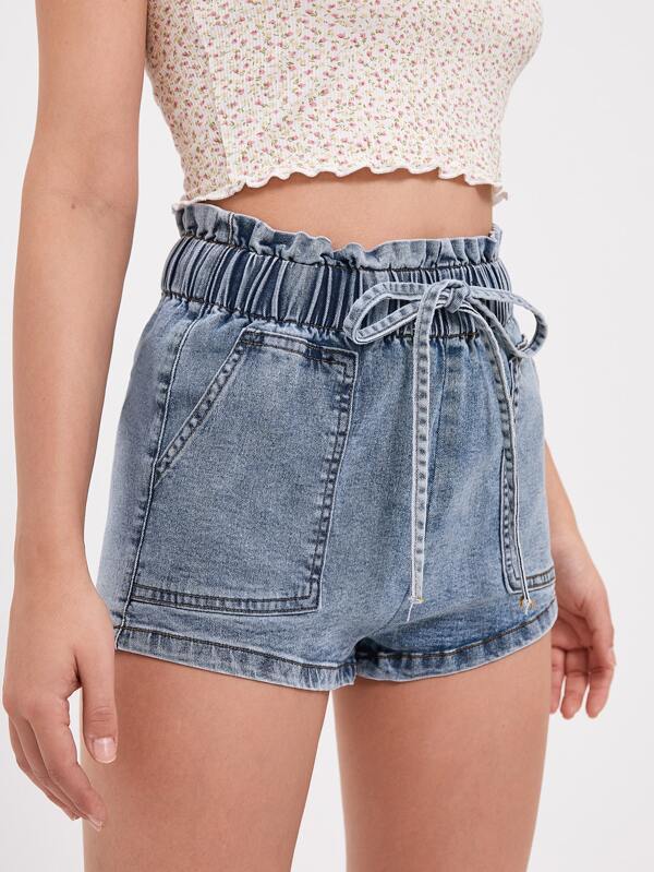 Paper Bag Wist Knot Front Denim Shorts - INS | Online Fashion Free Shipping Clothing, Dresses, Tops, Shoes