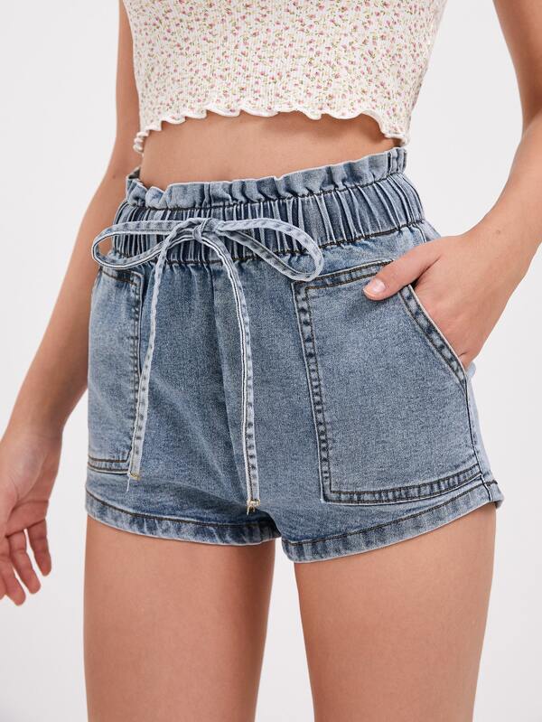 Paper Bag Wist Knot Front Denim Shorts - INS | Online Fashion Free Shipping Clothing, Dresses, Tops, Shoes