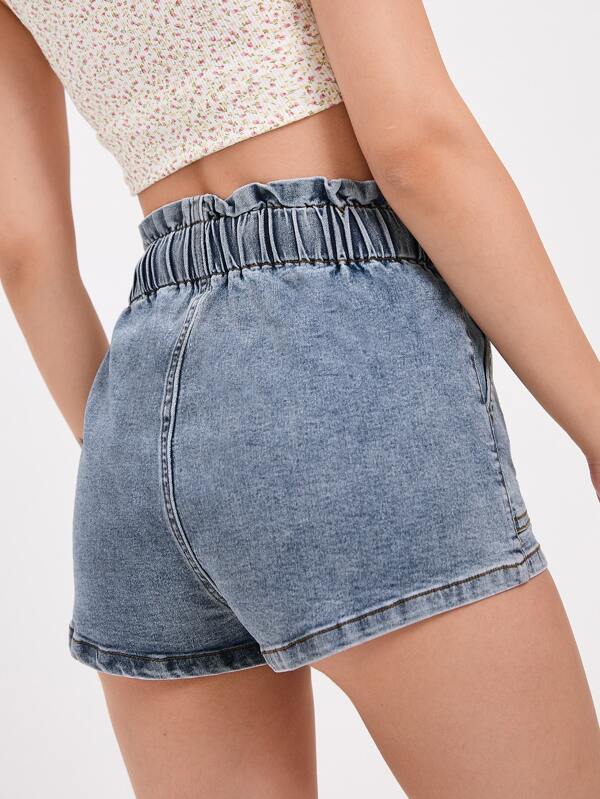 Paper Bag Wist Knot Front Denim Shorts - INS | Online Fashion Free Shipping Clothing, Dresses, Tops, Shoes