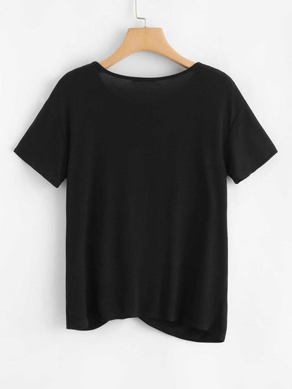 Pearl Embellished Twist Front Tee - INS | Online Fashion Free Shipping Clothing, Dresses, Tops, Shoes