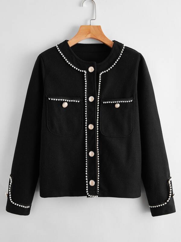 Pearls Beaded Button Front Jacket - INS | Online Fashion Free Shipping Clothing, Dresses, Tops, Shoes