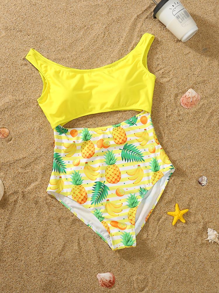 Pineapple Print Hollow Out One Piece Swimsuit - Swimsuits - INS | Online Fashion Free Shipping Clothing, Dresses, Tops, Shoes - 06/04/2021 - Beach - L