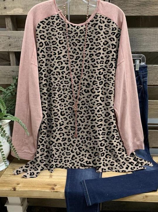 Pink Round Neck Casual Leopard Shirts & Tops - INS | Online Fashion Free Shipping Clothing, Dresses, Tops, Shoes