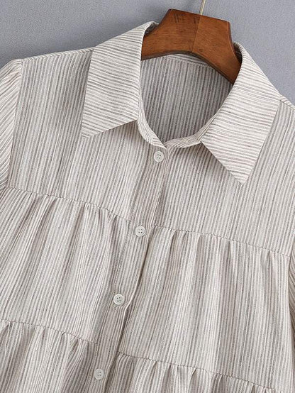 Pinstriped Ruffle Hem Button Up Blouse - INS | Online Fashion Free Shipping Clothing, Dresses, Tops, Shoes