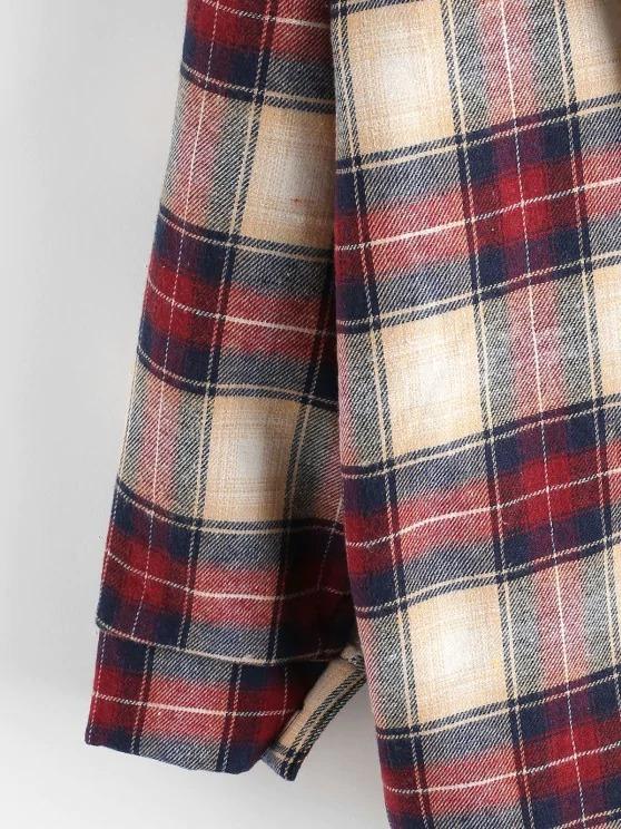 Plaid Buttoned Curved Hem Hooded Coat - INS | Online Fashion Free Shipping Clothing, Dresses, Tops, Shoes