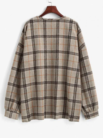 Plaid Drop Shoulder Open Front Coat - INS | Online Fashion Free Shipping Clothing, Dresses, Tops, Shoes