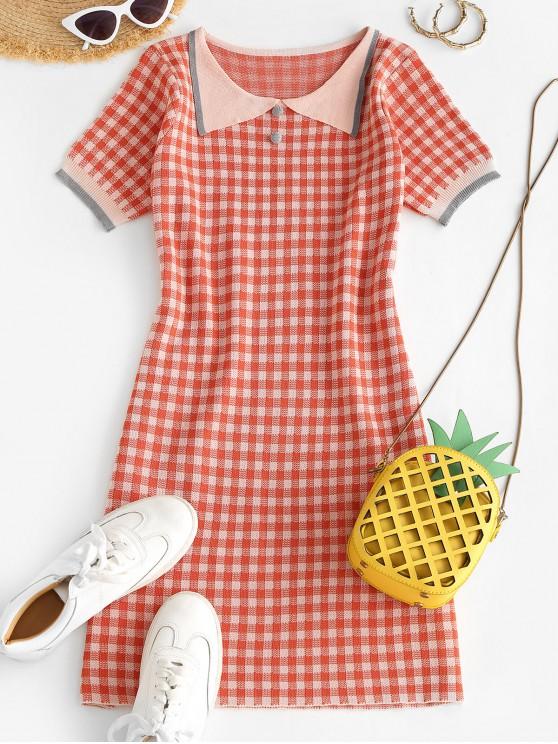 Plaid Flat Collar Knitted Dress - Dresses - INS | Online Fashion Free Shipping Clothing, Dresses, Tops, Shoes - 02/09/2021 - Color_Red - Daily