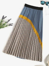 Plaid Knife Pleated Patchwork A Line Skirt - INS | Online Fashion Free Shipping Clothing, Dresses, Tops, Shoes