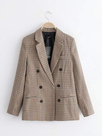 Plaid Lapel Collar Double Breasted Blazer - INS | Online Fashion Free Shipping Clothing, Dresses, Tops, Shoes