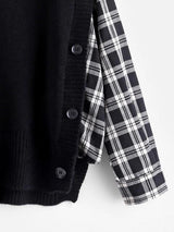 Plaid Mock Button Oversized Twofer Sweater - INS | Online Fashion Free Shipping Clothing, Dresses, Tops, Shoes