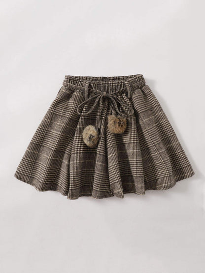 Plaid Pom Pom Belted Skirt - INS | Online Fashion Free Shipping Clothing, Dresses, Tops, Shoes