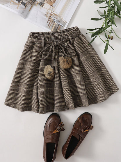 Plaid Pom Pom Belted Skirt - INS | Online Fashion Free Shipping Clothing, Dresses, Tops, Shoes