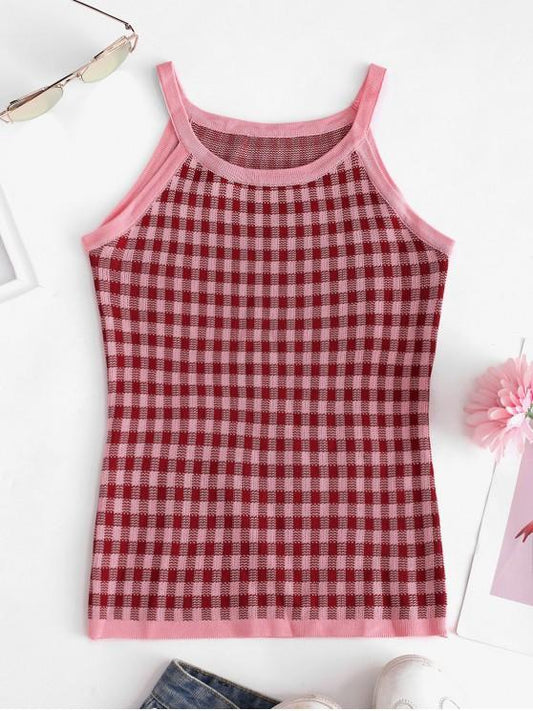 Plaid Slim Knitted Tank Top - INS | Online Fashion Free Shipping Clothing, Dresses, Tops, Shoes