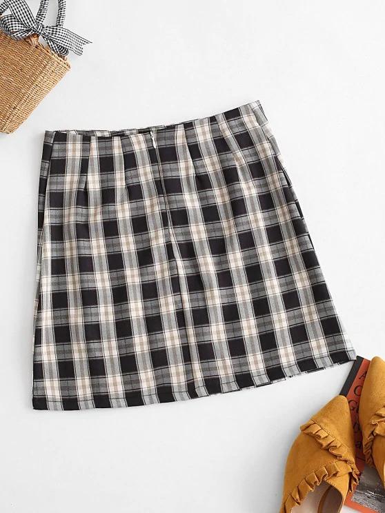 Plaid Slit Front Mini Skirt - INS | Online Fashion Free Shipping Clothing, Dresses, Tops, Shoes