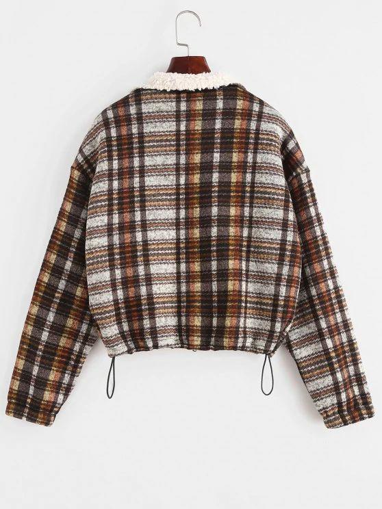Plaid Teddy Lined Drop Shoulder Jacket - INS | Online Fashion Free Shipping Clothing, Dresses, Tops, Shoes