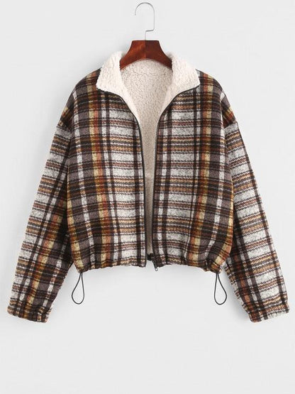 Plaid Teddy Lined Drop Shoulder Jacket - INS | Online Fashion Free Shipping Clothing, Dresses, Tops, Shoes