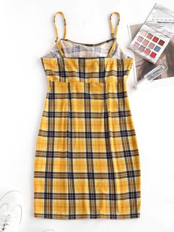 Plaid Tied Cami Bodycon Dress - INS | Online Fashion Free Shipping Clothing, Dresses, Tops, Shoes