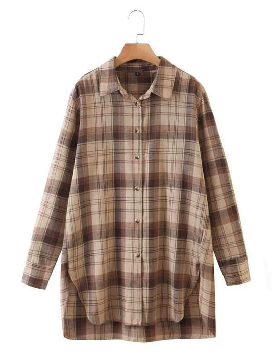 Plaid Vented High-Low Longline Shirt - INS | Online Fashion Free Shipping Clothing, Dresses, Tops, Shoes