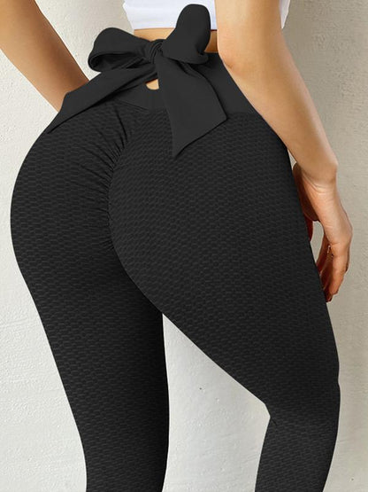 Plain Bow Design Honeycomb Peach Leggings - Leggings - INS | Online Fashion Free Shipping Clothing, Dresses, Tops, Shoes - 20/04/2021 - Category_Leggings - Color_Black