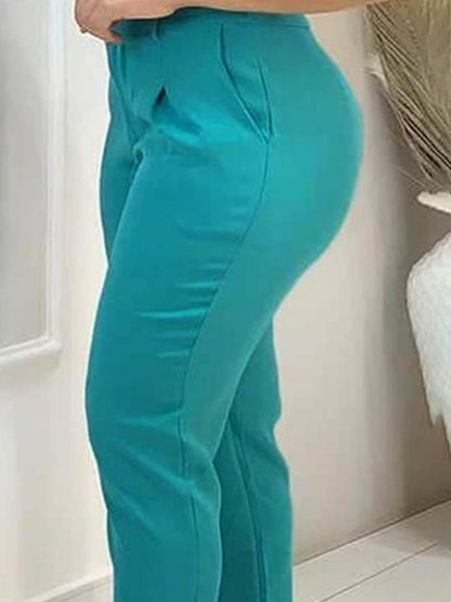 Plain Crop Top & Pocket Design Pants Set - Two-piece Outfits - INS | Online Fashion Free Shipping Clothing, Dresses, Tops, Shoes - 05/05/2021 - Color_Blue - SET210505031