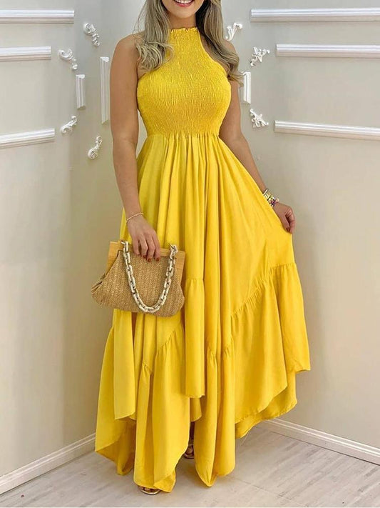 Plain Sleeveless Ruched Maxi Dress - Maxi Dresses - INS | Online Fashion Free Shipping Clothing, Dresses, Tops, Shoes - 28/04/2021 - Color_White - Color_Yellow