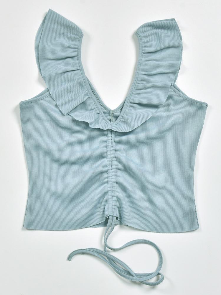 Plunging Collar Ruffle Drawstring Vest Top - Tank Tops - INS | Online Fashion Free Shipping Clothing, Dresses, Tops, Shoes - 23/04/2021 - BLO210419216 - Catagory_Vests