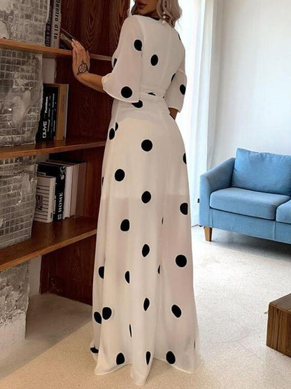 Plunging Neck Flounce Sleeve Polka Dot Maxi Dress - Dresses - INS | Online Fashion Free Shipping Clothing, Dresses, Tops, Shoes - 01/29/2021 - Autumn - chiffon-dress