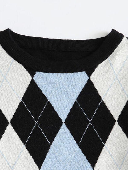 Plus Argyle Pattern Sweater - INS | Online Fashion Free Shipping Clothing, Dresses, Tops, Shoes