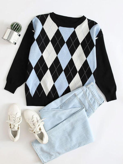 Plus Argyle Pattern Sweater - INS | Online Fashion Free Shipping Clothing, Dresses, Tops, Shoes