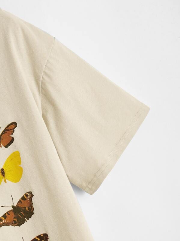 Plus Butterfly And Letter Graphic Tee - INS | Online Fashion Free Shipping Clothing, Dresses, Tops, Shoes