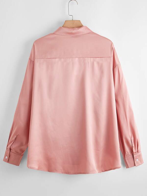 Plus Button Up High Low Satin Blouse - INS | Online Fashion Free Shipping Clothing, Dresses, Tops, Shoes