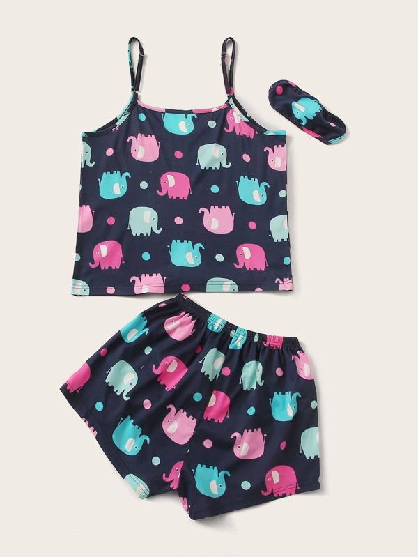 Plus Cartoon Elephant & Polka Dot Cami PJ Set With Eye Cover - INS | Online Fashion Free Shipping Clothing, Dresses, Tops, Shoes