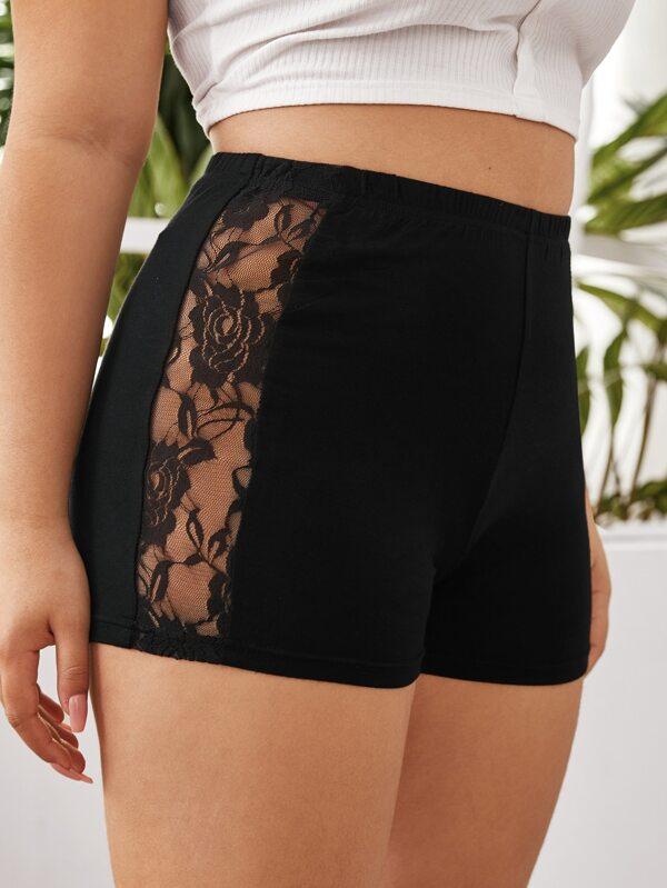 Plus Contrast Lace Biker Shorts - INS | Online Fashion Free Shipping Clothing, Dresses, Tops, Shoes