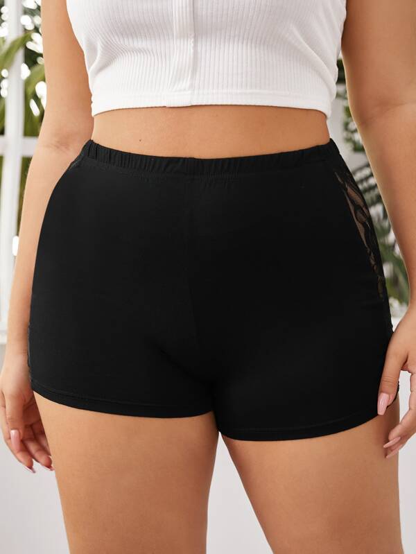 Plus Contrast Lace Biker Shorts - INS | Online Fashion Free Shipping Clothing, Dresses, Tops, Shoes
