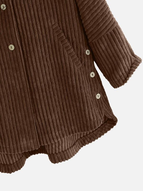 Plus Corduroy High Low Hooded Coat - INS | Online Fashion Free Shipping Clothing, Dresses, Tops, Shoes