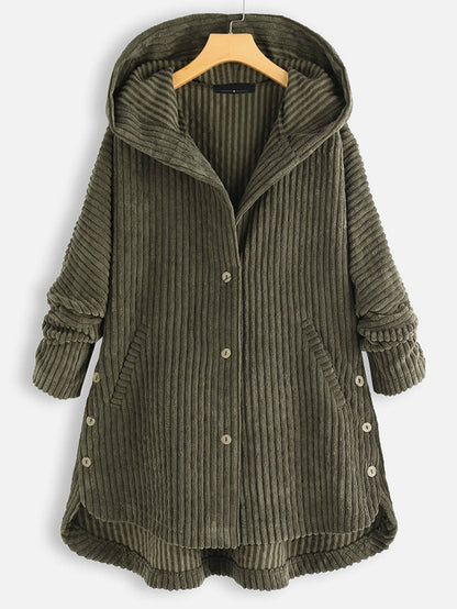 Plus Corduroy High Low Hooded Coat - INS | Online Fashion Free Shipping Clothing, Dresses, Tops, Shoes