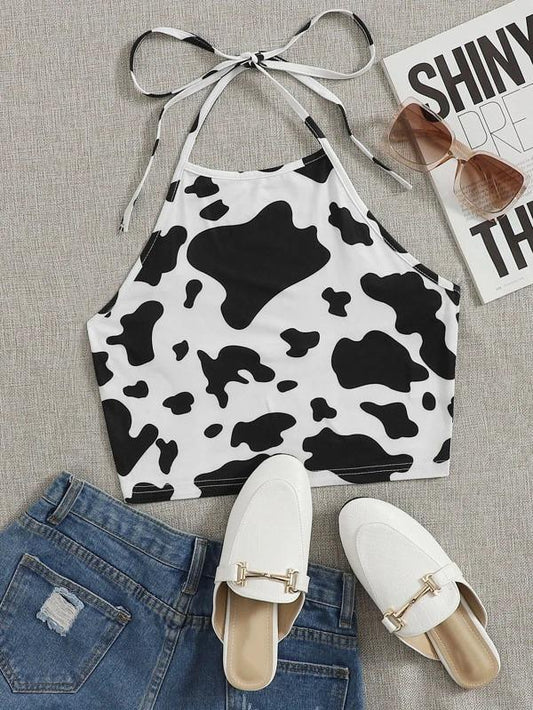 Plus Cow Pattern Halter Neck Top - INS | Online Fashion Free Shipping Clothing, Dresses, Tops, Shoes