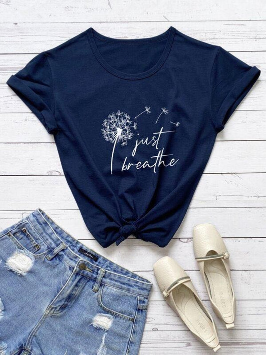 Plus Dandelion And Slogan Graphic Tee - INS | Online Fashion Free Shipping Clothing, Dresses, Tops, Shoes