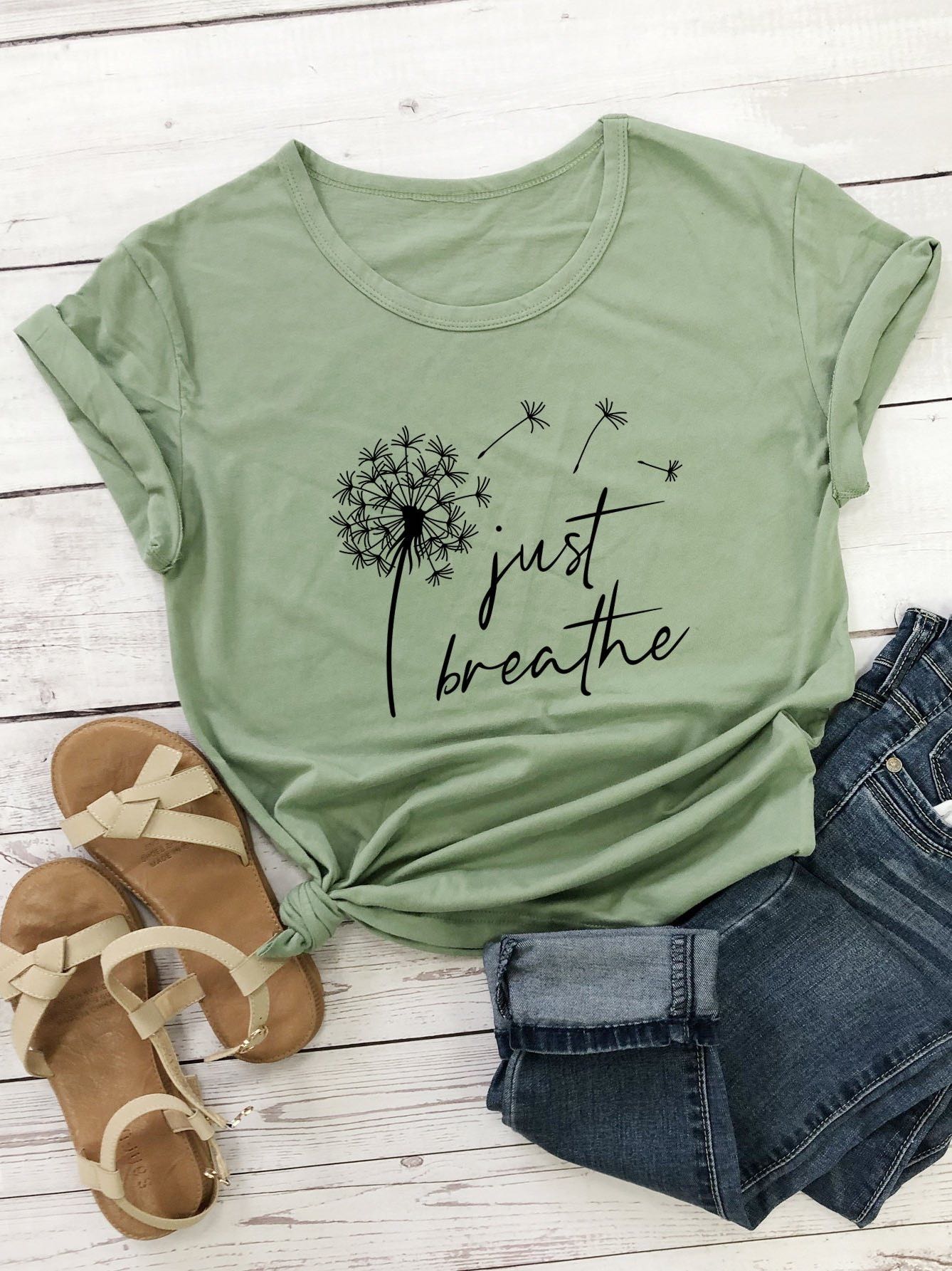 Plus Dandelion And Slogan Graphic Tee - INS | Online Fashion Free Shipping Clothing, Dresses, Tops, Shoes