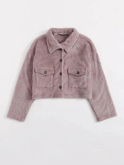 Plus Flap Pocket Button Front Teddy Jacket