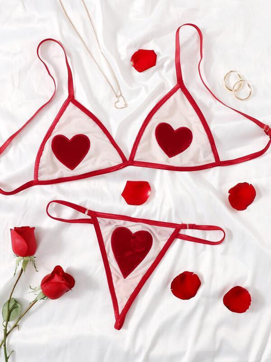 Plus Heart Appliques Mesh Lingerie Set - INS | Online Fashion Free Shipping Clothing, Dresses, Tops, Shoes