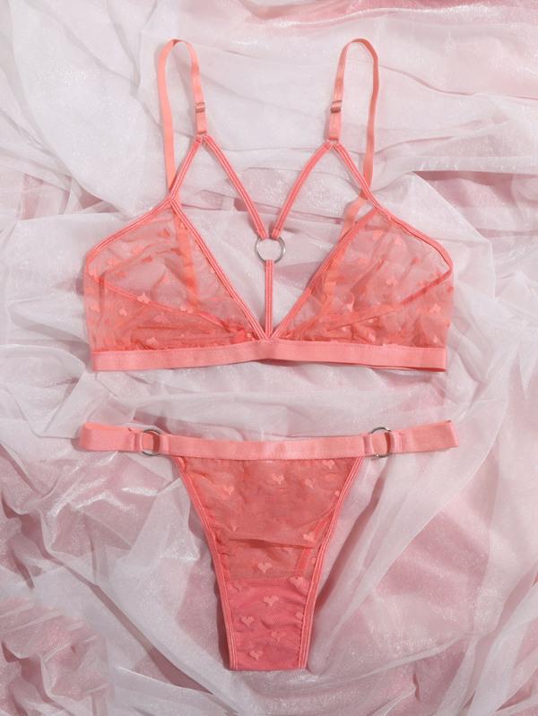 Plus Heart Print Mesh Ring Linked Lingerie Set - INS | Online Fashion Free Shipping Clothing, Dresses, Tops, Shoes